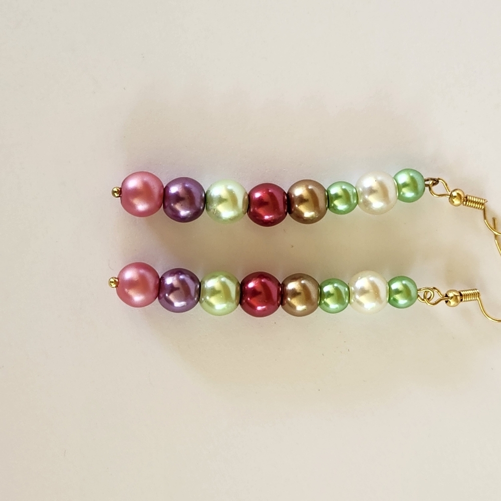 Hand Crafted Multicolor Pearl Necklace and Earring Set Rainbow - Picture 5 of 7